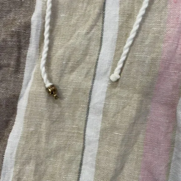 Ellen Tracy 100% Linen Tunic Large Striped Tan Pink White Tassel Lagenlook - Picture 7 of 8